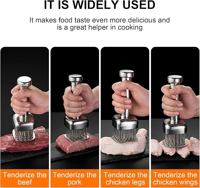 28-Needle Meat Tenderizer Tool, 304 Stainless Steel Steak Tenderizer | with Safety Guard & Cleaning Brush, Dishwasher Safe Kitchen Gadget for Faster Marinade & Grilling