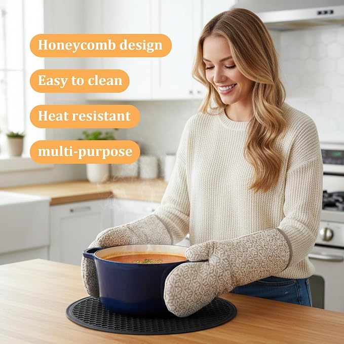 Heat Resistant Multifunctional Silicone Microwave Mat, 10 Inch Round Non-Slip Trivet, Heat Resistant Non Slip Trivet for Kitchen Hot Plate Bowl Mug Hot Pot Holder, Dishwasher Safe