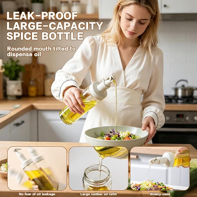 3-Piece Oil Dispenser Set, 580ml 3-in-1 Olive Oil Sprayer and Pourer, Includes Oil Bottle with Silicone Basting Brush and Large-Capacity Glass Dispenser for Air Fryer, BBQ and Baking