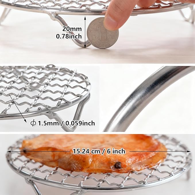 Cooling Rack 6 Inch Round Stainless Steel - Multi-Use Wire Rack for Cooking, Baking, Cookie Cooling, Steaming & BBQ - Sturdy 20mm Legs for Even Airflow, Durable Versatile Kitchen Tool for Home Bakers