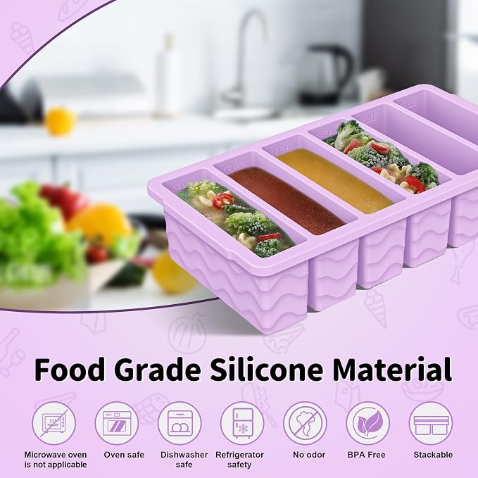 2-Pack Silicone Freezer Trays with Lid, 2 Large 2-Cup(500ml) & 6 Small 1/2-Cup(125ml) Soup Freezer Container Molds, Ice Cube Tray For Meal Prep & Freezing Soup, Stews, Sauces, Oven & Dishwasher-Safe