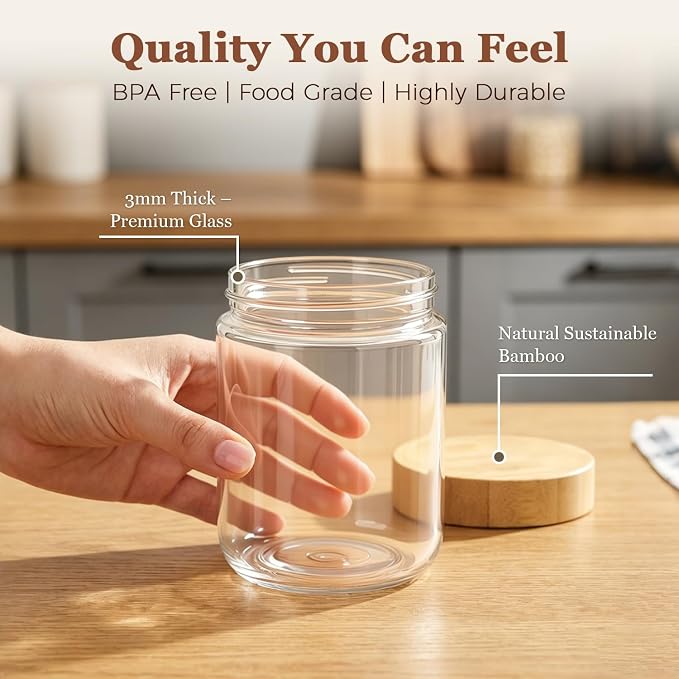 ComSaf Overnight Oats Containers with Lids 16 oz, Small Glass Jars 4 Pack | Mason Jar, Plastic Liner, Portable Yogurt Containers, Leakproof and Reusable Storage Jar, Oat, Meal Prep, Salad, Chia Pudding