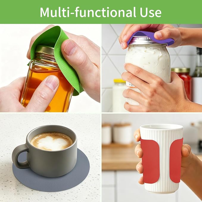 6 Pcs Jar Opener,Bottle Opener,Rubber Jar Openers for Seniors with Arthritis Weak Hands, Anti-Slip Gripper Pads for Bottles Cans Lids, Dual-Shape Kitchen Gadgets with Heat Insulation(6 Colors)