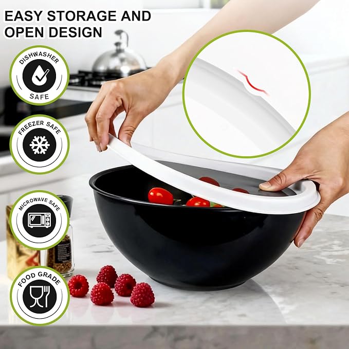 Greentainer Plastic Mixing Bowls with Lids Set for Kitchen, 6 Set Nesting Bowls for Mixing, Baking, Prepping, Cooking and Serving Food, Mixing Bowls Dishwasher, Microwave Safe