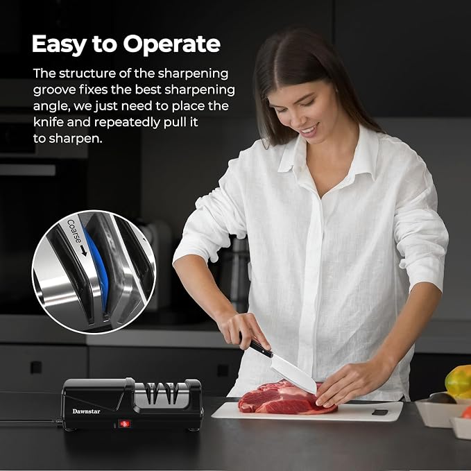 Electric Knife Sharpener, Precise 20° Diamond Knife Sharpener for Kitchen Knives, Quick Repairing in 40 Seconds, with Metal Dust Collection Box & Special Port for Scissors, Black