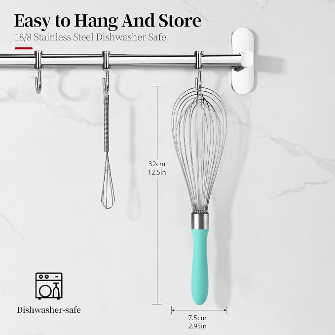 18/8 Stainless Steel Balloon Whisk for Cooking (Large, Aqua Sky) | Heavy Duty Metal Kitchen Wire Whisker Wisking Tool Egg Beater Hand Mixer for Mixing Baking Beating Stirring Sauce Flour
