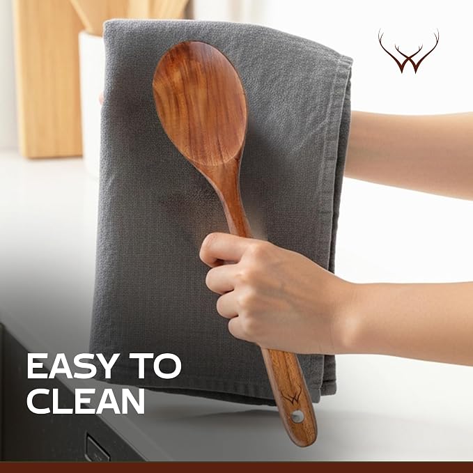Teak Wooden Spoon for Cooking With Teak Spoon Rest - Made of Premium Natural Teak Wood