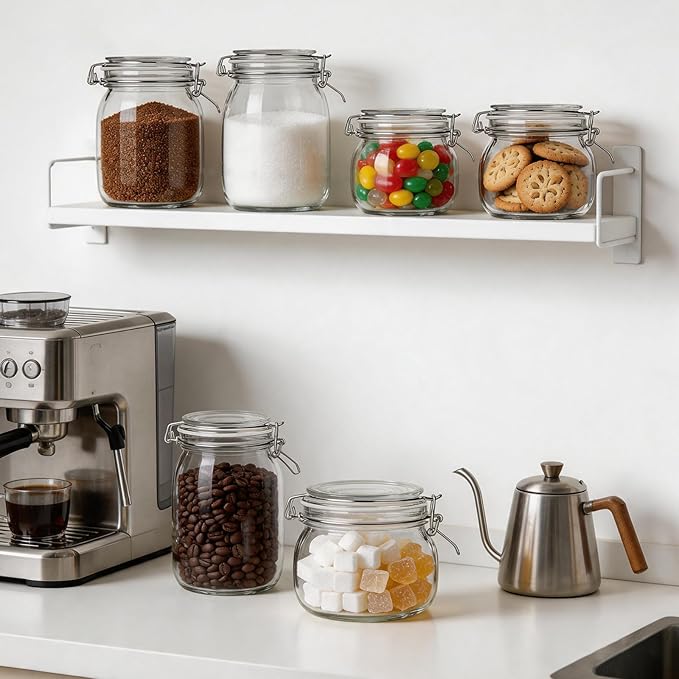 Glass Storage Jars with Airtight Lids Set of 6 (17 oz/26 oz/50 oz), Clear Glass Canister Containers Food Storage for Kitchen Pantry, Flour Sugar Coffee Beans Cereal Spice Tea, BPA-free
