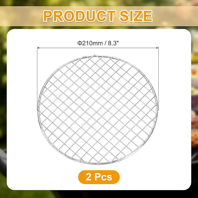 uxcell 2 Pcs Round Cooking Rack, Dia 8.3 Inch Stainless Steel Grill Grate Cross Wire Barbecue Grill for Cooking Baking Air Fryer Racks, Silver