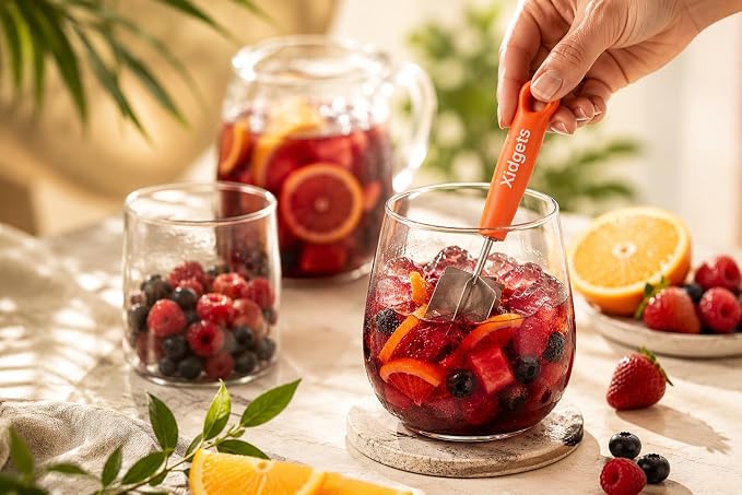 Stainless Steel Mini Meat Chopper & Cocktail Muddler| 6-Blade Chopper Tool | Small Smasher | Compact Ergonomic Handle | Dishwasher Safe - 7" (Retro Orange Mini)
