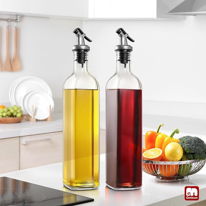 gmisun Oil Dispenser for Kitchen, Olive Oil Dispenser Bottle, Cooking Oil Dispenser Bottle, Oil and Vinegar Dispenser Set 1Pack, Glass Oil Container Cruet-Oil Pourer Spout