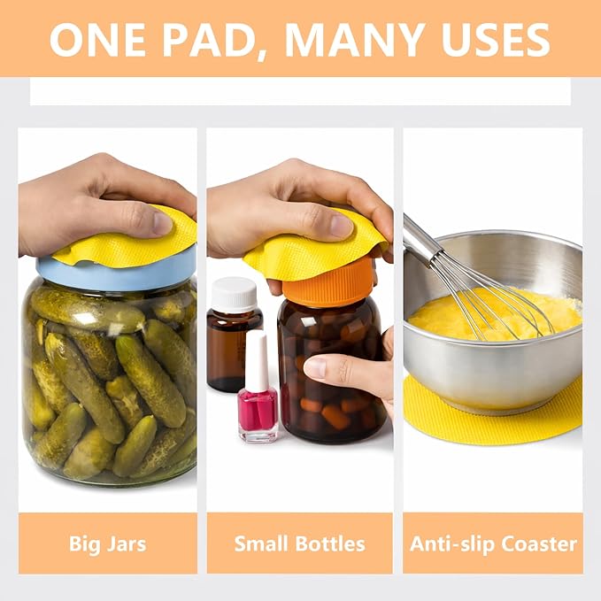 Opasyo 8 Pack Rubber Jar Opener Gripper Pads for Seniors & Weak Hands | Non slip bottle lid openers and easy grip kitchen tool. Multi-function heat resistant coaster pads for opening tight jars.