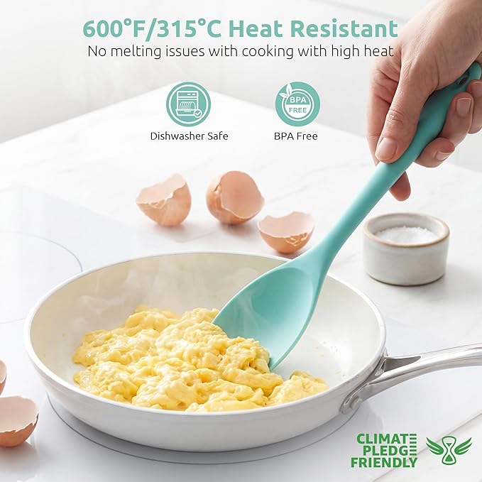 600ºF Heat Resistant Spatula Spoon: U-Taste Flexible Silicone Cooking Scoop Spoonula, Serving Mixing Scraping Food in Non-Stick Pan Cookware, Seamless Multifunctional Kitchen Utensil (Aqua Sky)
