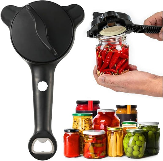Jar Opener Bottle Opener and Can Opener for Weak hands, 4 in 1 Multi Function Bottle Opener Lid Opener For Arthritic Hands, Fits Kitchen Jars, Bottles & Beer Caps (Black)