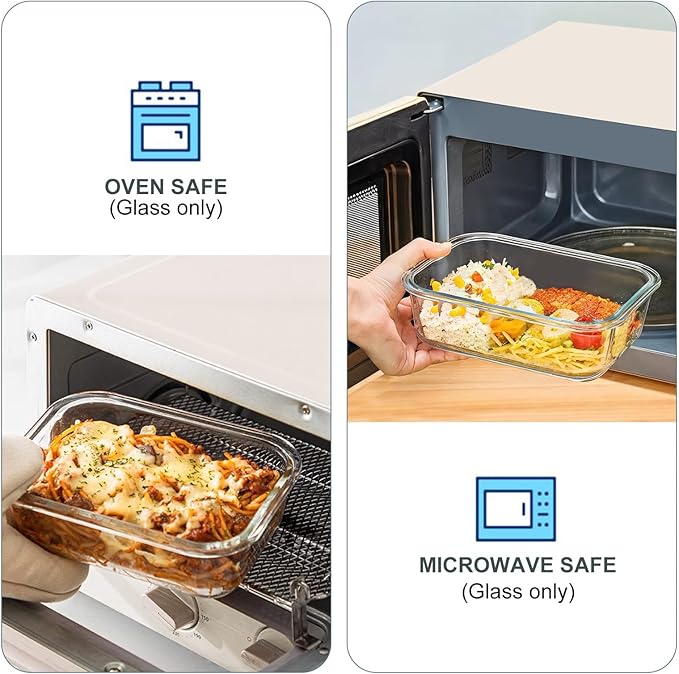 10 Pack Glass Food Storage Containers with Lids, White | Meal Prep Containers Set, Airtight Glass Lunch Boxes, BPA-Free, Freezer, Oven, and Microwave Safe