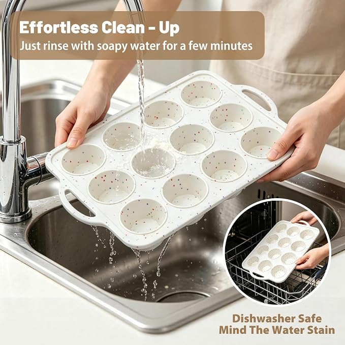 Silicone Muffin Pan Set: Non Stick 12 & 24 Silicone Muffin Pans for Baking Easy Release - Complete Shaping Each Use Avoid Re‑baking - BPA-free Cupcake Tin Reinforced Frame for Oven Home Bakers