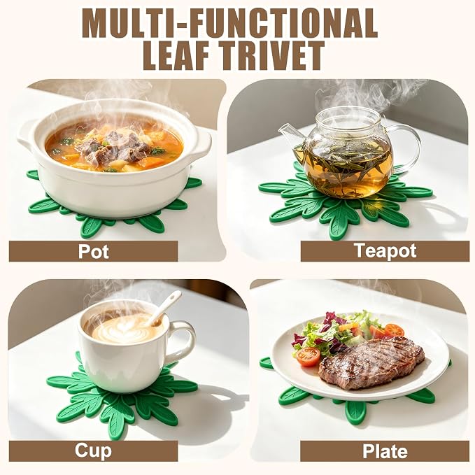 Silicone Tree Trivets for Hot Dishes Hot Pots and Pans, Heat Resistant Coaster Set with 3 Lighting Modes Decor (6 Trivets + 1 Stand)