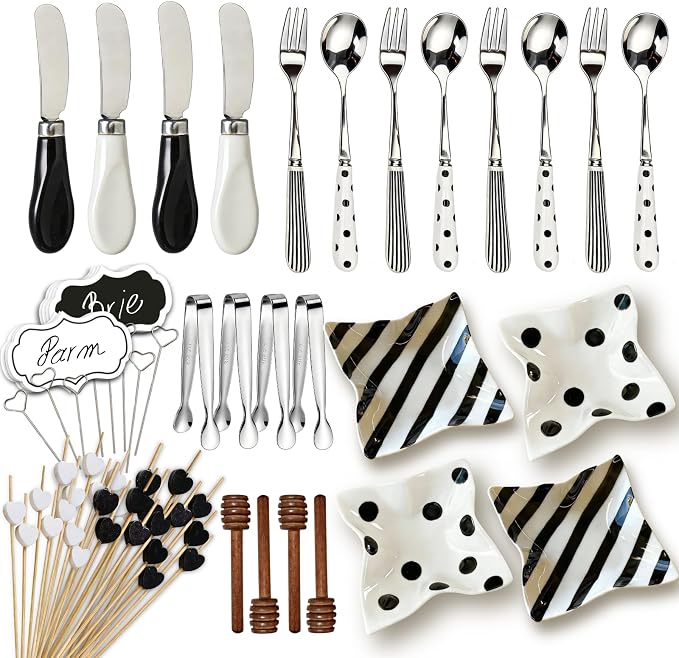 104 PCS Charcuterie Boards Accessories Utensils Cheese Knife Set, Charcuterie Bowls, Cheese Markers for Charcuterie Board, Mini Serving Tongs Spoons and Forks Honey Dipper for Pastry Wedding Gift