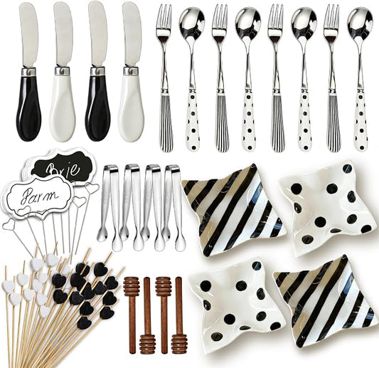 104 PCS Charcuterie Boards Accessories Utensils Cheese Knife Set, Charcuterie Bowls, Cheese Markers for Charcuterie Board, Mini Serving Tongs Spoons and Forks Honey Dipper for Pastry Wedding Gift