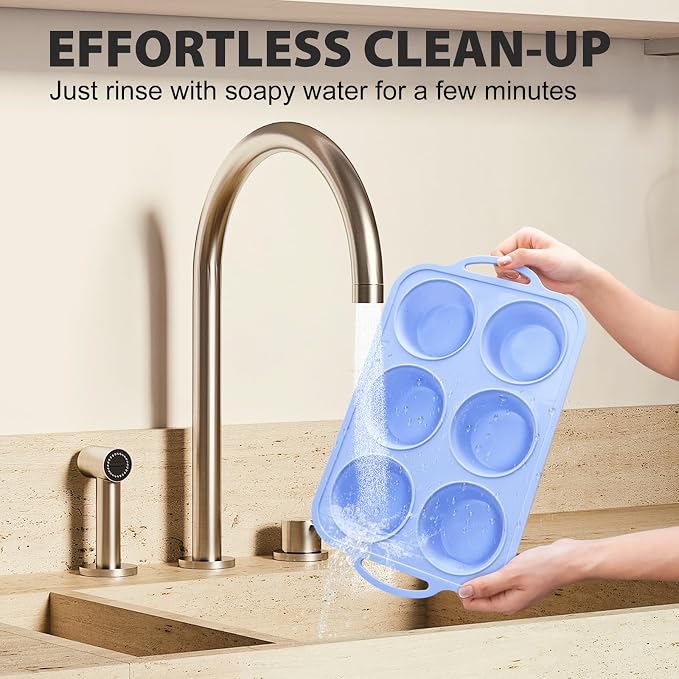 Jumbo Silicone Muffin Pan with Frame, Non Stick Large Cupcake Baking Tin | Silicone Cupcake Pan with Handles 6 Cup, BPA Free Silicon Muffin Tin Tray Extra Large for Baking Egg Bites Mold Vnray Blue