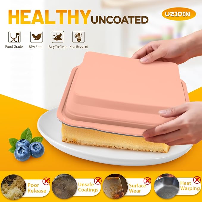 7x7 Silicone Square Cake Pan with Metal Reinforced Edge, Nonstick Brownie Baking Pan, BPA Free, Oven Safe Flexible Silicone Mold, Suitable for Making Cakes, Brownies, Bread, Pie, Lasagna