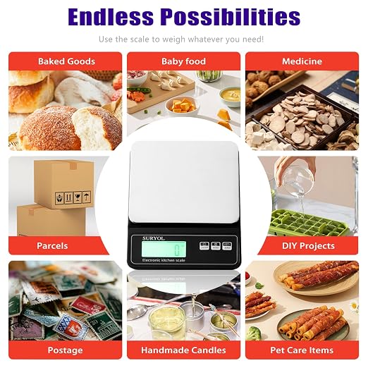 Digital Food Scale 0.5g/0.1oz Kitchen Scale - 11lb 5 Units Tempered Glass & Stainless Steel - Food Weight Scale Grams and Ounces for Cooking, Baking