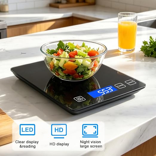 33lb/15kg Digital Scale Kitchen Food Scale Weight Grams and Ounces Pounds/Ounces/Grams be Freely Changed for Daily Use, Home Baking Stainless Steel Material Black