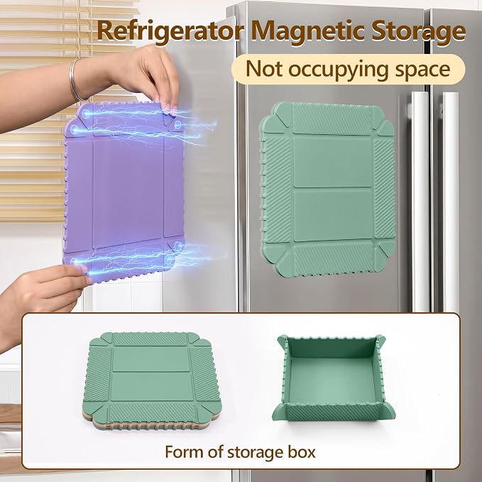 Magnetic Silicone Trivet & Pot Holder, Kitchen Heat Resistant Mat | Trivets for Hot Dishes, Hot Pots & Pans, Non-Slip Hot Pads for Countertops & Dining Table & Oven, Jar Opener & Spoon Rest