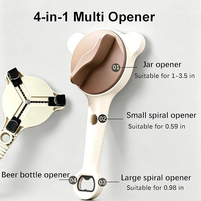 4-in-1 Adjustable Jar Opener for Seniors with Arthritis (Beige 2-Pack‌)