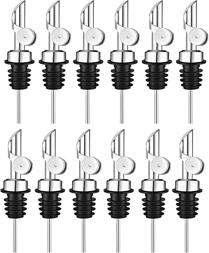 Pafuen 12 Pack Liquor Pour Spout, Oil Pourer, Olive Oil Pour Spout for Olive Oil Dispenser (Silver)