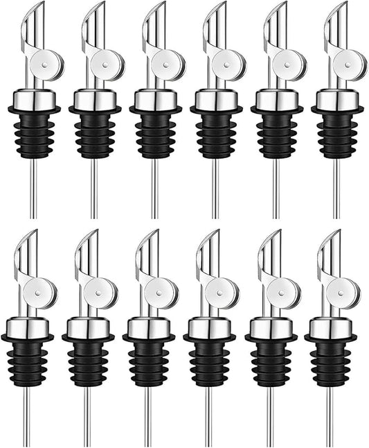 Pafuen 12 Pack Liquor Pour Spout, Oil Pourer, Olive Oil Pour Spout for Olive Oil Dispenser (Silver)