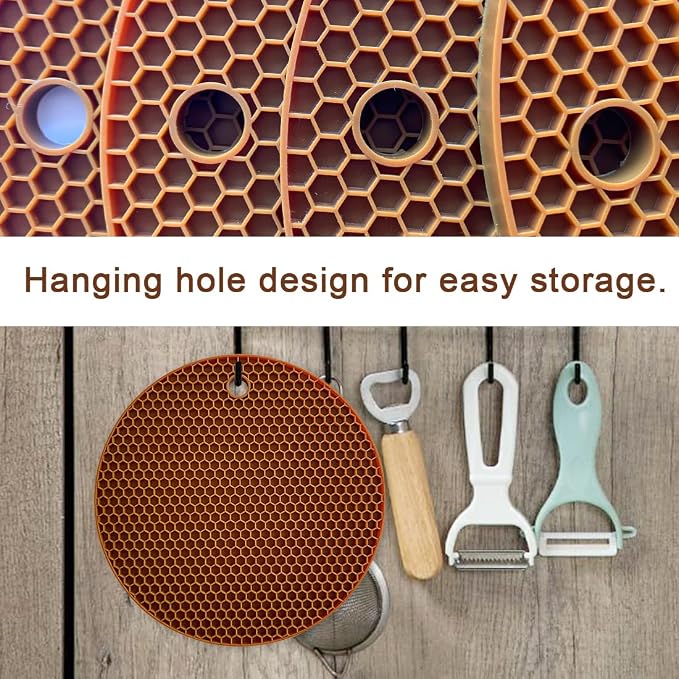 7-Inch Round Silicone Trivet Mats - 4-Pack Non-Slip Heat Resistant Hot Pads for Kitchen Countertops, Pots and Pans (Coffee)