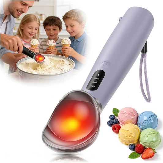 Heated Ice Cream Scoop Rechargeable, 3-Speed Electric Warming Ice Cream Scooper with LED Display, Heats to 160°F for Hard Ice Cream and More, Easy for Seniors & Kids, IP67 Waterproof, Easy to Clean