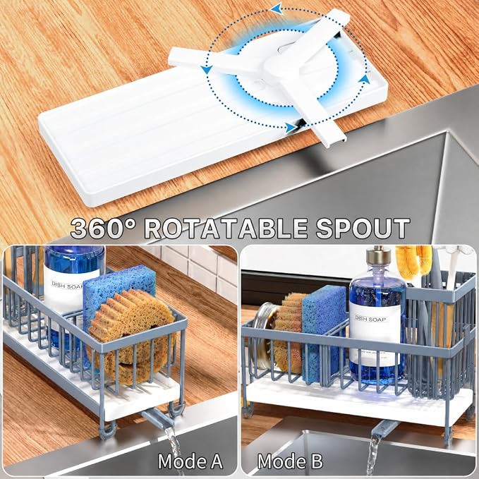 Cisily Sponge Holder for Kitchen Sink, Sink Caddy Organizer with High Brush Holder, Kitchen Countertop Organizers and Storage Essentials, Rustproof 304 Stainless Steel (Gray Blue, 9.25″)