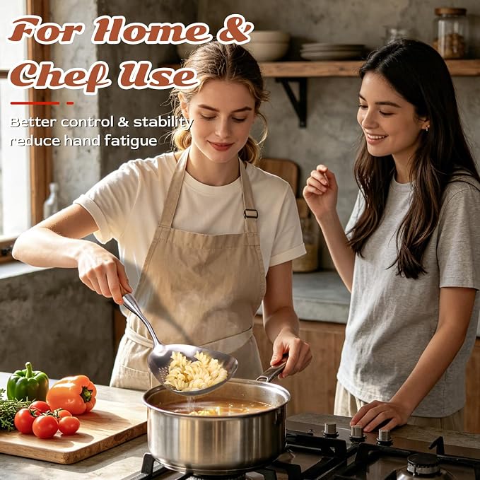 MARTE Skimmer Slotted Spoon，304 Stainless Steel Large Skimmer Ladle Spoon Spider Strainer for Cooking and Deep Frying，16 Inch Pasta Strainer Spoon for Kitchen with Ergonomic Comfortable Grip Handle