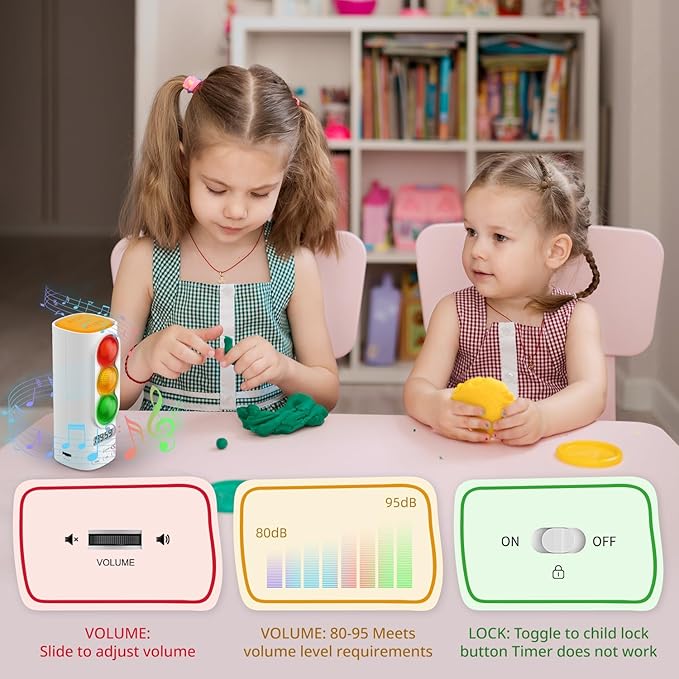 Traffic Light Visual Timer&ADHD Tool for Kids Adults Display Volume Adjustment, with 4 Ringtones for Classroom Desk Home Kitchen Game Countdown Pause Memory Function Charger Type C Included