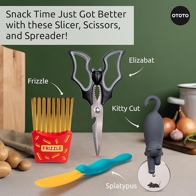 OTOTO Crinkle Cutter Knife - Cheese Slicer, Vegetable Cutter, Potato Cutter for Fries, Cool Kitchen Gadgets, Cute Kitchen Accessories, Funny, Unique Gifts, White Elephant Gifts, Quirky (Frizzle)