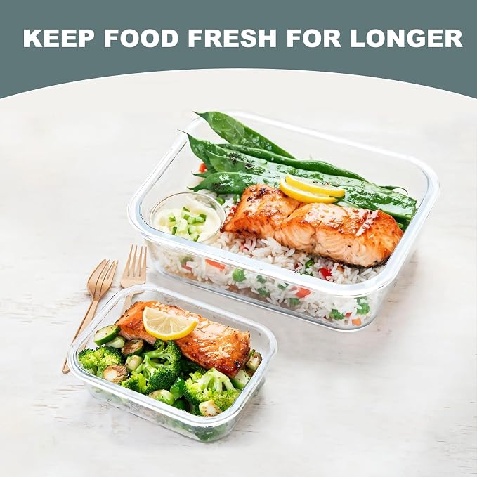 10 Pack Glass Food Storage Containers with Lids, White | Meal Prep Containers Set, Airtight Glass Lunch Boxes, BPA-Free, Freezer, Oven, and Microwave Safe