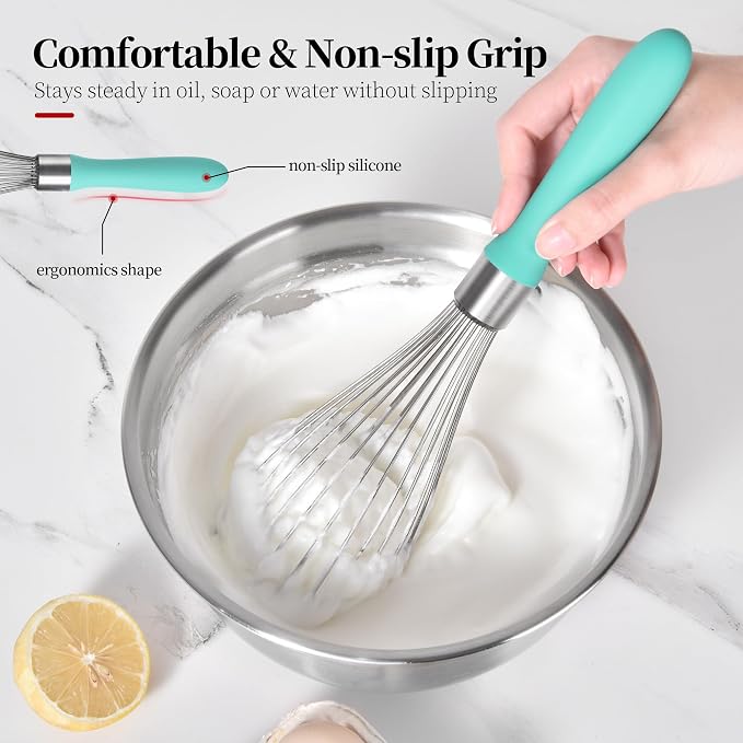 18/8 Stainless Steel Balloon Whisk for Cooking (Large, Aqua Sky) | Heavy Duty Metal Kitchen Wire Whisker Wisking Tool Egg Beater Hand Mixer for Mixing Baking Beating Stirring Sauce Flour