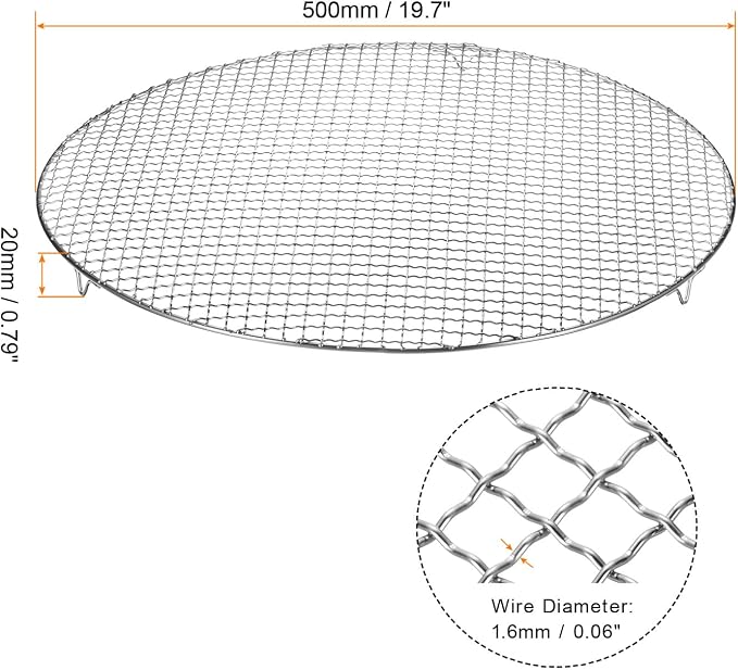 HARFINGTON Round Cooking Rack 19.7-inch Stainless Steel Cross Wire Barbecue Grill Net with 20mm Legs for Cooking Baking Steaming BBQ