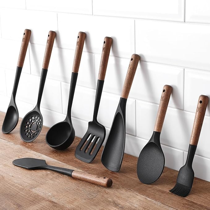 WAGENSTEIGER Silicone Cooking & Serving Spoon: Multi-Purpose Cooking Tool for Basting Serving Scooping Scraping Mixing Basting, Non-stick Cookware Safe, Wooden Handle Design