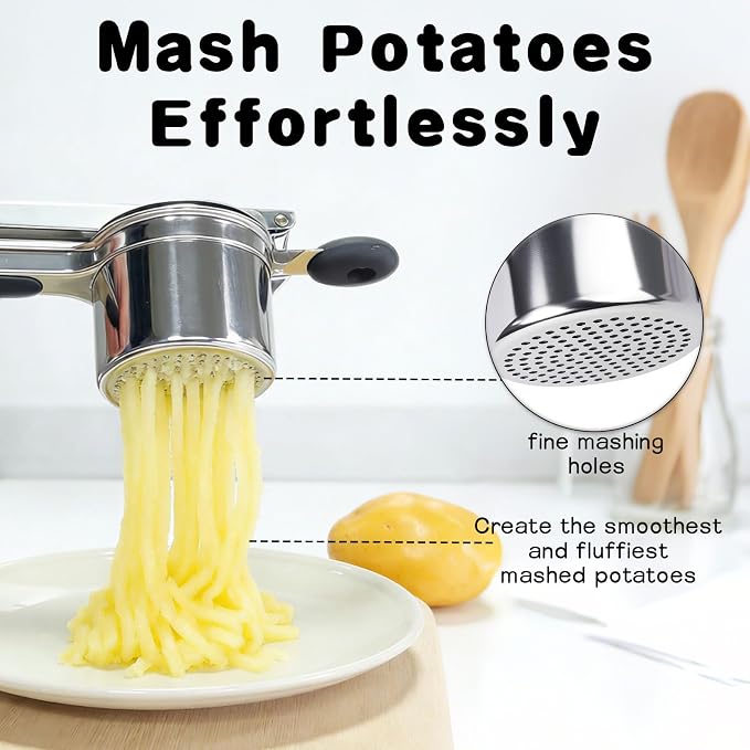 15oz Stainless Steel Potato Ricer - Heavy Duty Mashed Potato Ricer with Silicone Grip, Dishwasher Safe Professional Kitchen Tool for Perfect Mashed Potatoes & Purees