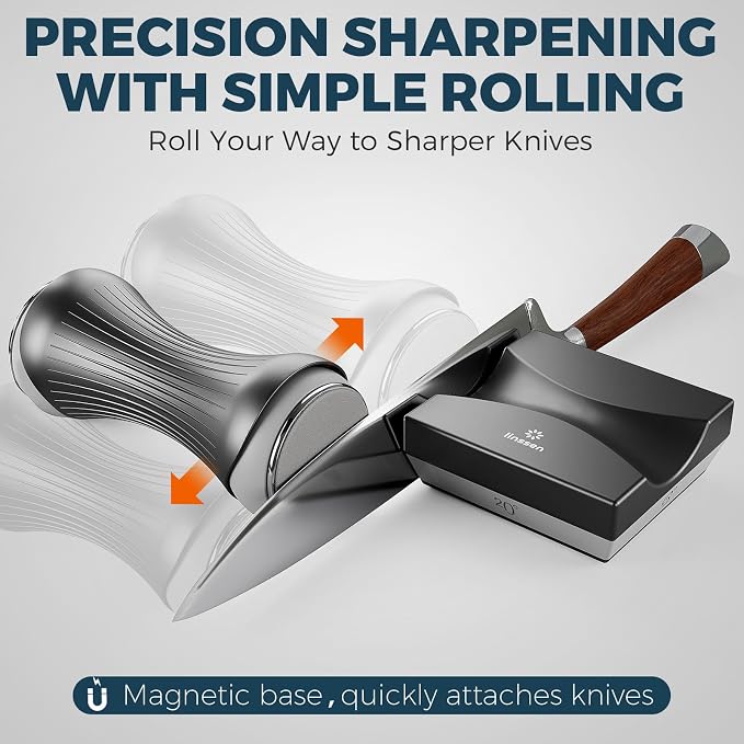 Rolling Knife Sharpener Kit, Aluminum Alloy Knife Sharpening System with Magnetic Base, Premium 4 Sharpening Angles Knife Sharpener Set with Industry Diamonds for All Chef and Kitchen Knives