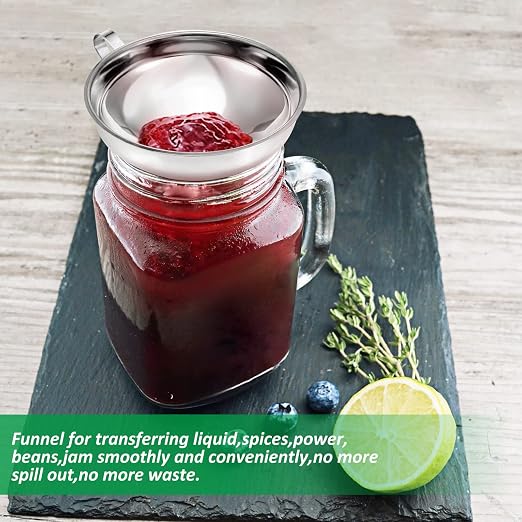 Canning Funnel with Strainer, Food Grade Funnel for Kitchen Use, Metal Large & Small Wide Mouth Funnels for Mason Jars, Stainless Steel & Dishwasher Safe