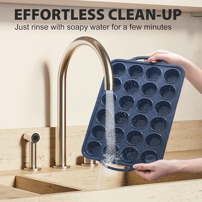 2 Pack Mini Silicone Muffin Pan with Metal Frame, Non Stick Silicone Cupcake Pan with Handles 24 Cup, BPA Free Silicon Muffin Tin Tray Small for baking, egg bites, Cupcake Mold Grey