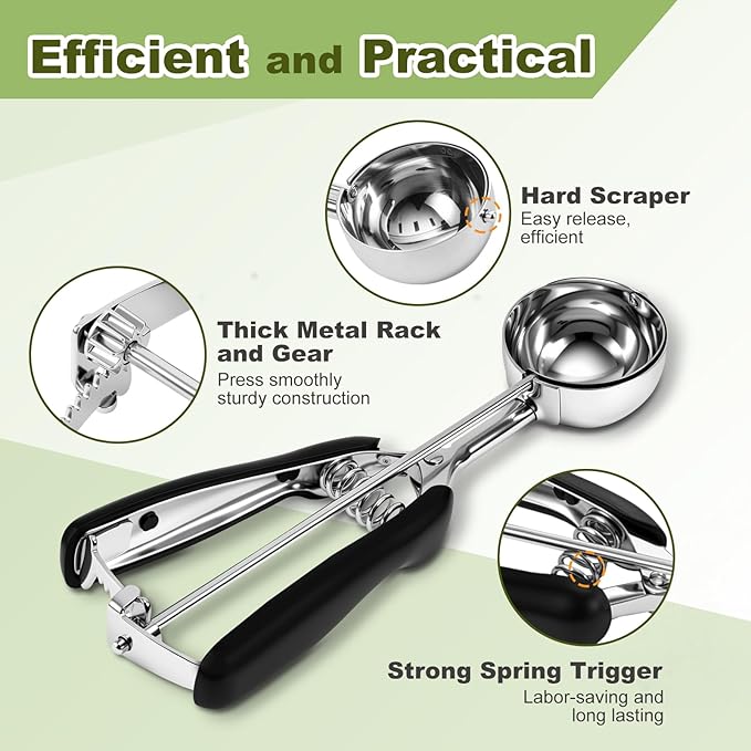 Premium Cookie Scoop, Stainless Steel Cookie Scoops for Baking, Ice Cream Scoop with Trigger, Ice Cream Scooper With Non-slip Grip, Cookie Dough Scoop for Melon Baller, Muffin Scoop, Meatball Scoop