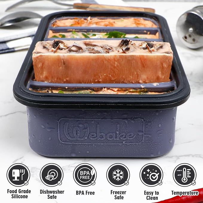 Webake 1/2 Cup Premium Silicone Freezer Trays with Clip-Lock Plastic Lids, Pack of 2 | Easy-Release Molds for Soup, Broth, Fruits & Leftovers, Perfect for Meal Prep & Food Storage