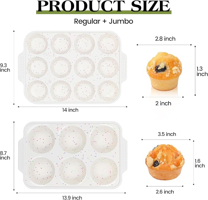 Vinino 12 Cup and 6 Cup Silicone Muffin Pans with Reinforced Frame, Cream | Silicone Muffin Pans Set for Baking with Non-Slip Handle, Nonstick Muffin Tray for Oven, BPA Free, Dishwasher Safe-Cream