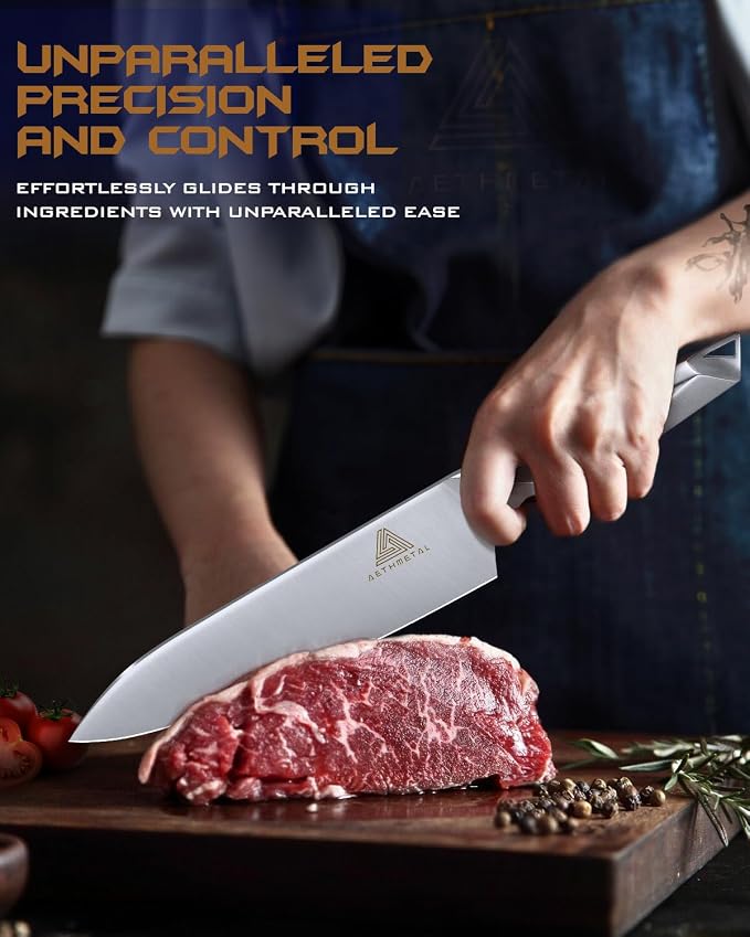8 Inch Chef Knife, Full-Metal Kitchen Knife with Ergonomic Handle, High-Carbon Stainless Steel Chef’s Knife for Home & Pro Cooking, Precision Cutting, Gift-Ready Packaging