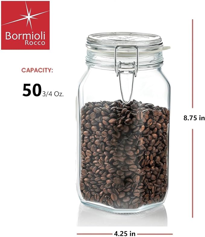 Bormioli Rocco Fido Jar - 1.5L (50.75 oz) - Clear | BPA-Free, airtight large container, ideal for candies, pasta, or decorative accents, italian glass jar construction